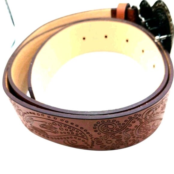 Western Brown Belt With Silver Tone Heart Buckle 38 Inches Long New - Picture 6 of 9
